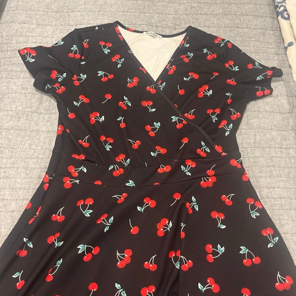 🍒 MS Basic Cherry Print Dress – Size XL